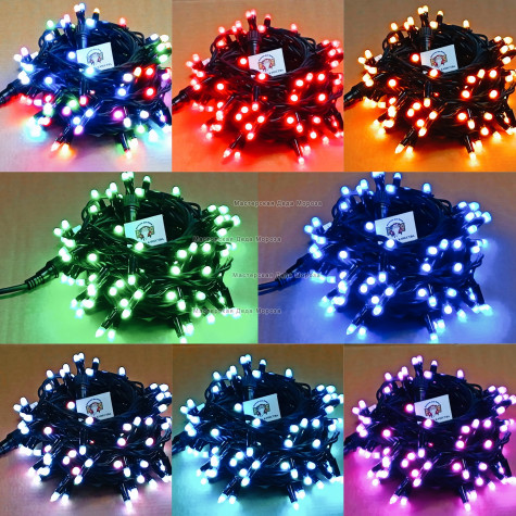Светодиодная гирлянда Хамелеон RGB 24V 10м провод черный резиновый IP65
